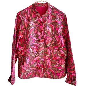 Sigrid Olsen Silk Jacket Womens L Pink Botanical Print Quilted Art to Wear
